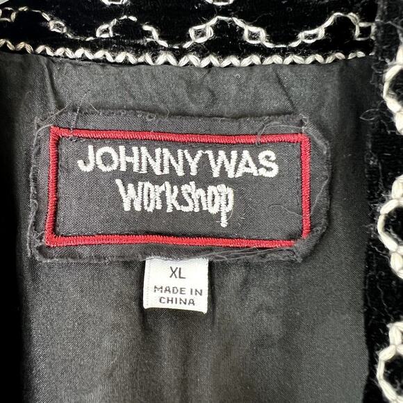 Johnny Was Floral Satin Duster Kimono Cardigan Jacket Velvet Trim XL Black - Picture 2 of 5